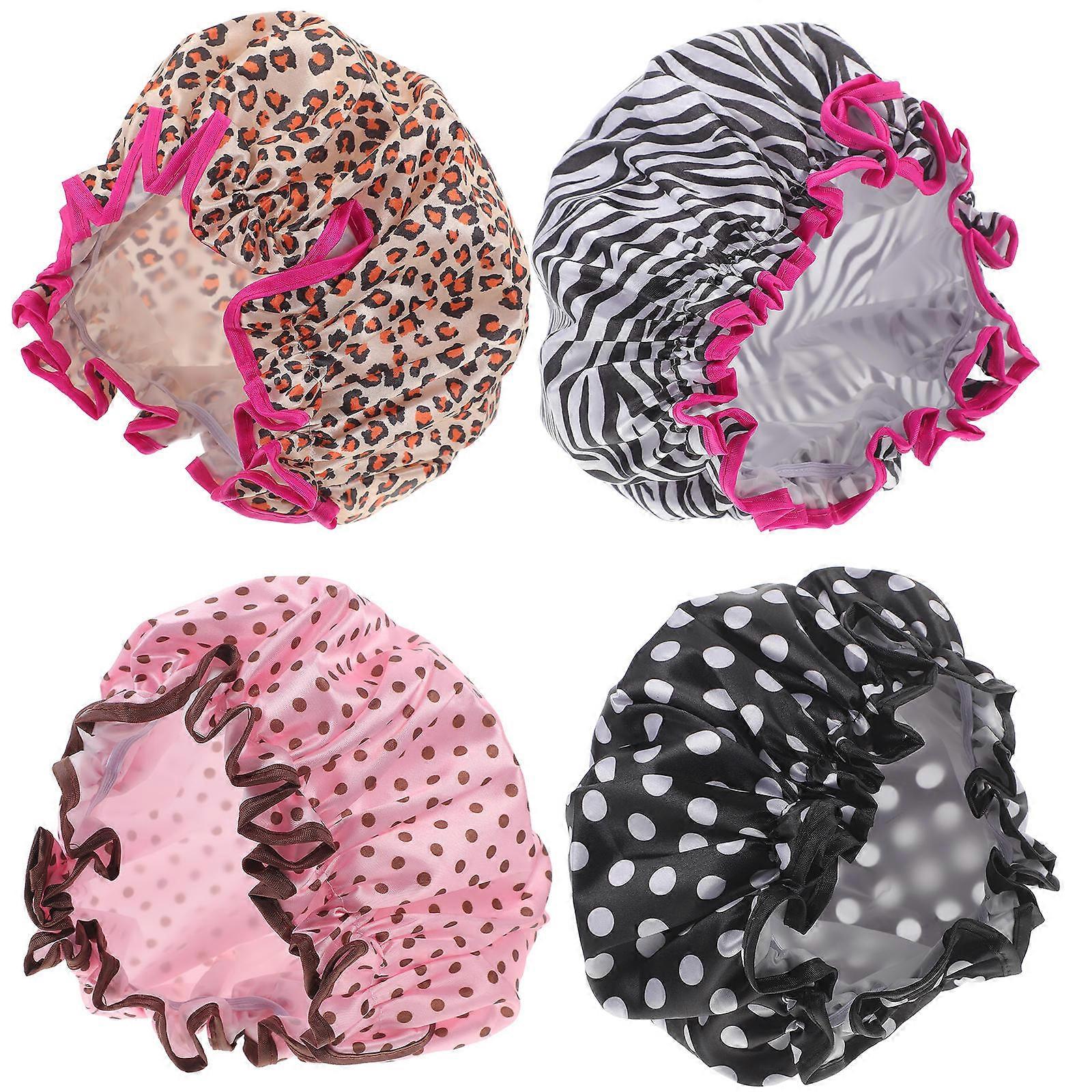 Shower Hats Reusable Waterproof Double Layer Zebra Pattern For Kitchen Use 4Set