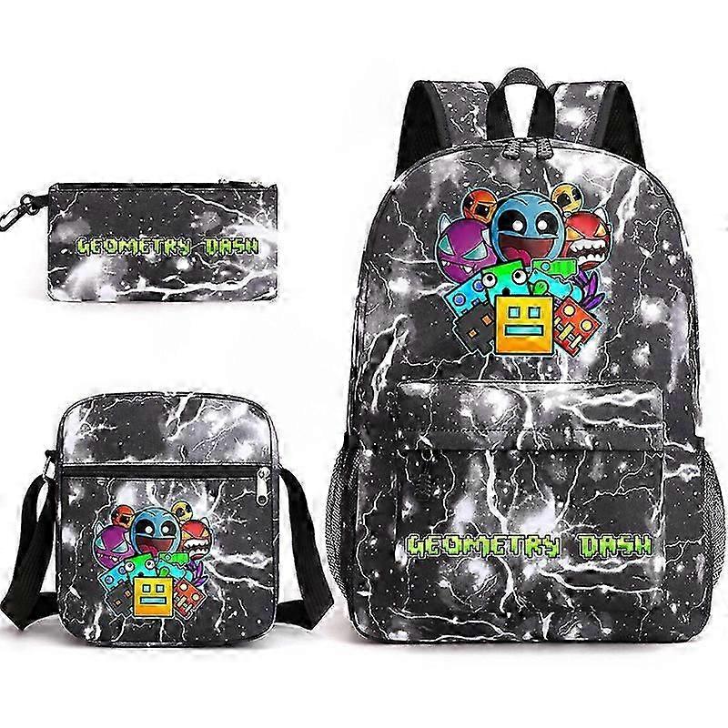 Geometry Dash School Bag Backpack Pencil Case Shoulder Bag Three-piece Set _28