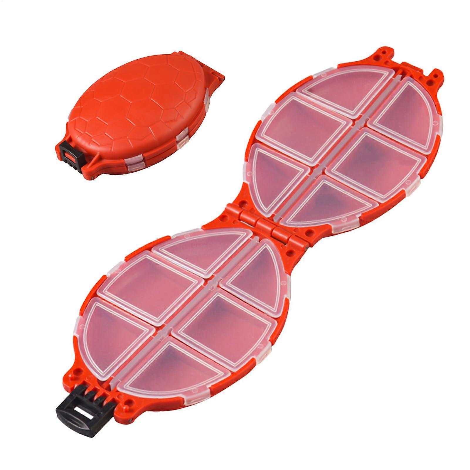 Fishing Tackle Box 12-Grid Storage Case 4.33 x 2.76 Inches Portable Turtle-Shaped Gear Organiser Red
