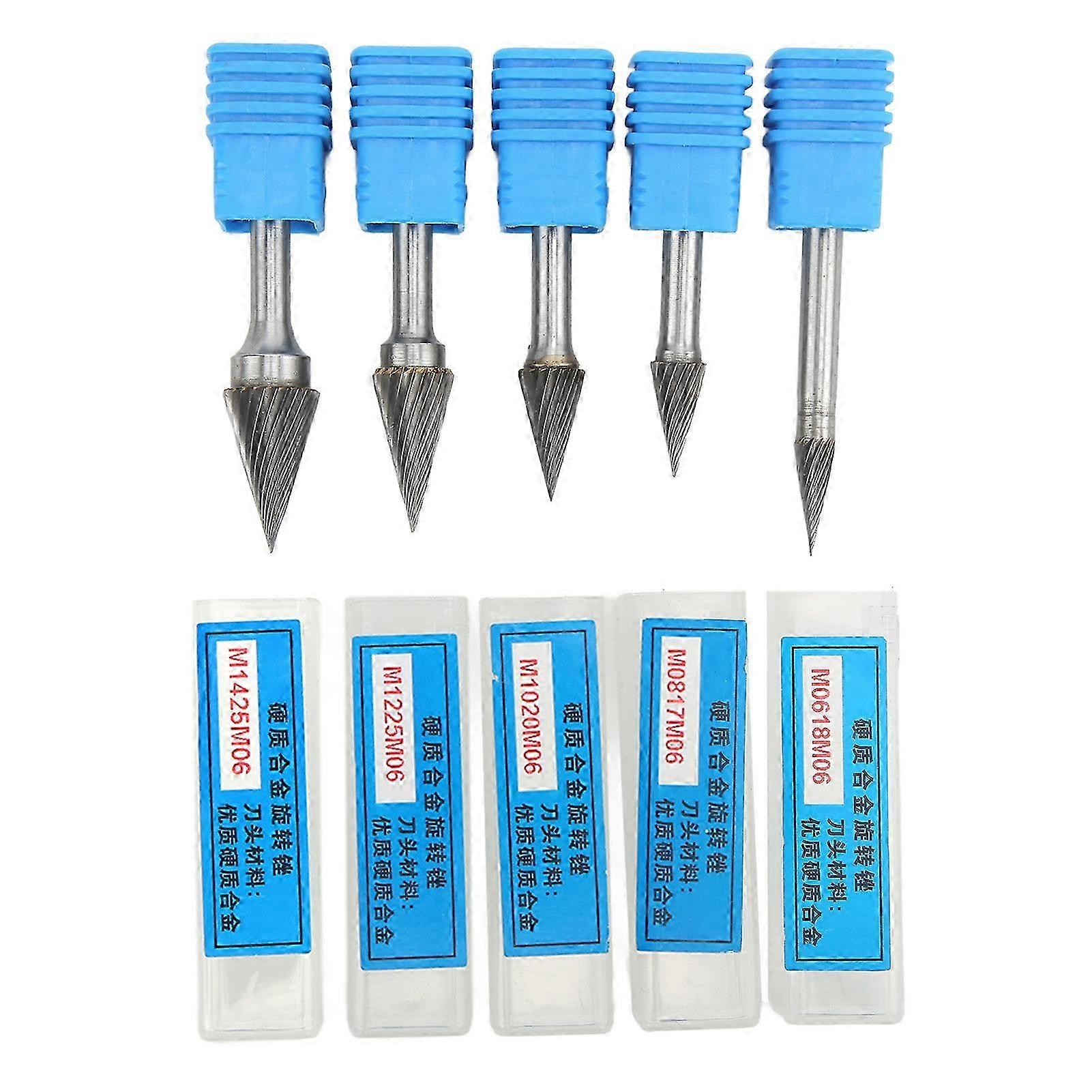 5 Pcs Single Cut Carbide Burr Set Rotary Files with 6mm Shank for Carving Polishing Drilling