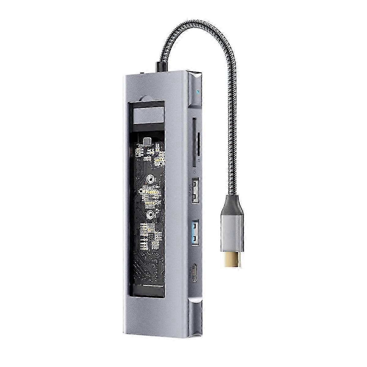 8 i 1 USB HUB med disklagringsfunktion M.2 SSD NVMe SATA Type-C kompatibel USB C dockstation til bærbar computer