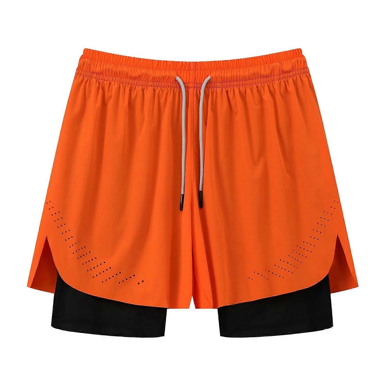 Inkontinenz Shorts Herren XL Doppellagig Gefüttert Dünn Sommer Fitness Laufen Jogginghose Boxen Orange