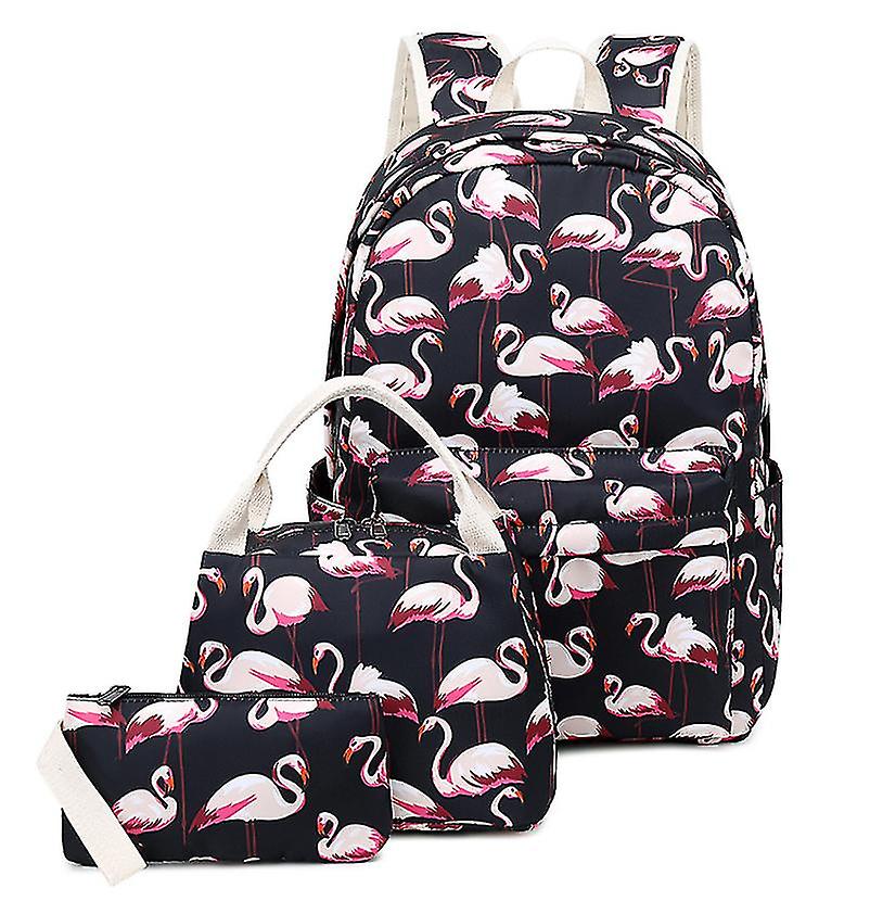 3pcs/set Flamingo Print Backpack