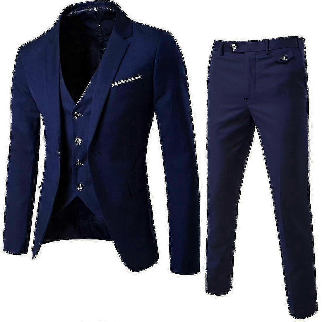 "Herren 3 Piece Fit Anzug Set Knopf Jacke Weste Hose Set-yky"zz XXL Marineblau