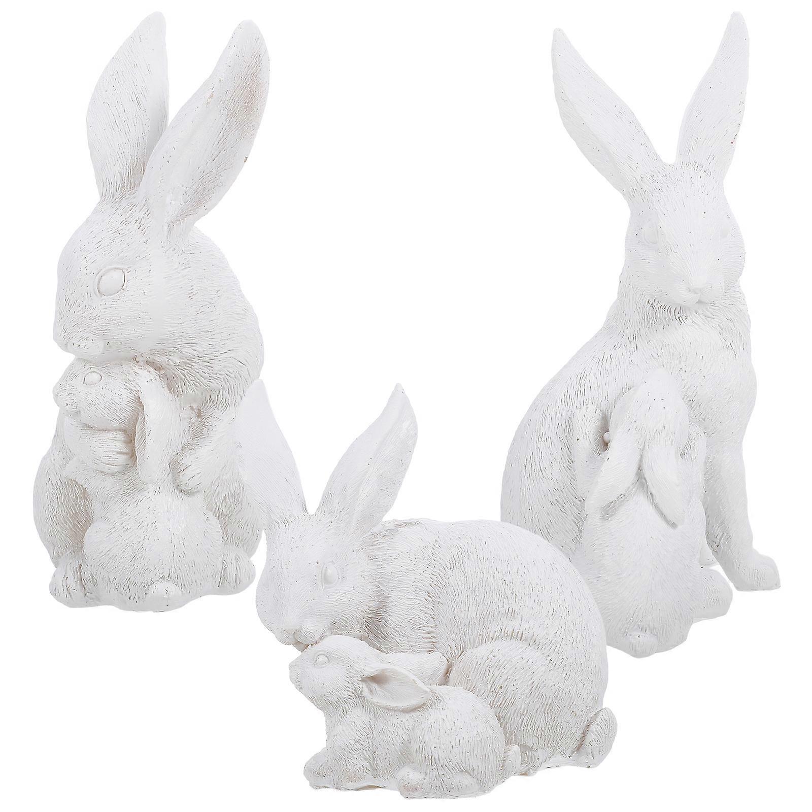 Vintage Style Resin Rabbit Figurines – Mother and Bunny Statues with Long Ears, Nordic Inspired Family Symbolism Desktop and Garden Decor for Easter,