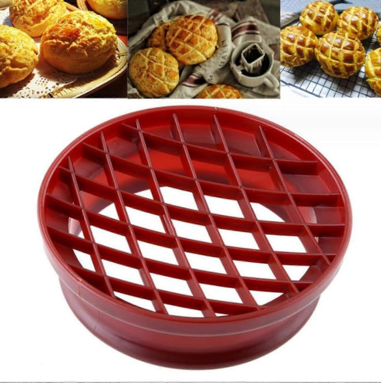 Plastic Lattice Press Pineapple Bun Mold,Baking Tool for Bread,Cake,Biscuit,Kitchen Pastry (Red)