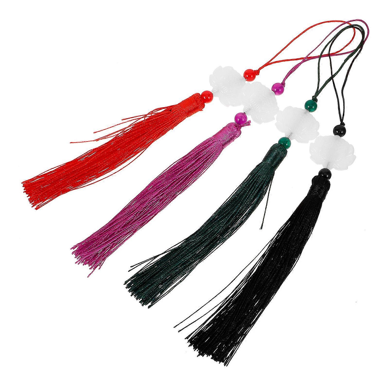 4pcs Double Sided Lotus Tassel Pendants for DIY Crafts, Lanterns & Backpack Charms – Decorative Handheld Fan Tassels in Red, Dark Green, Purple &