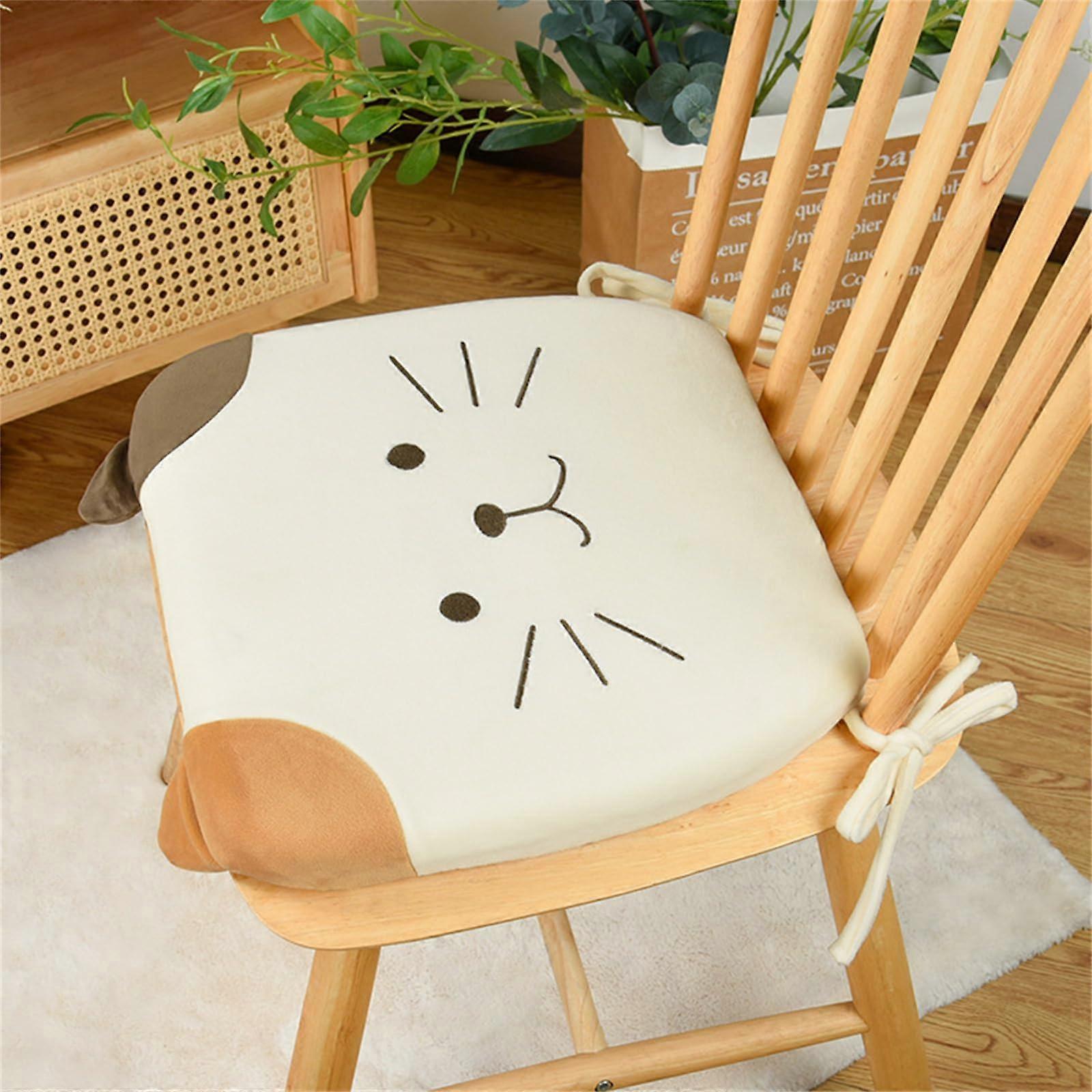 Cartoon Cat Chair Cushion, Memory Foam Seat Cushion for Children, Removable Washable Cushion, Beige 36x38x4 cm