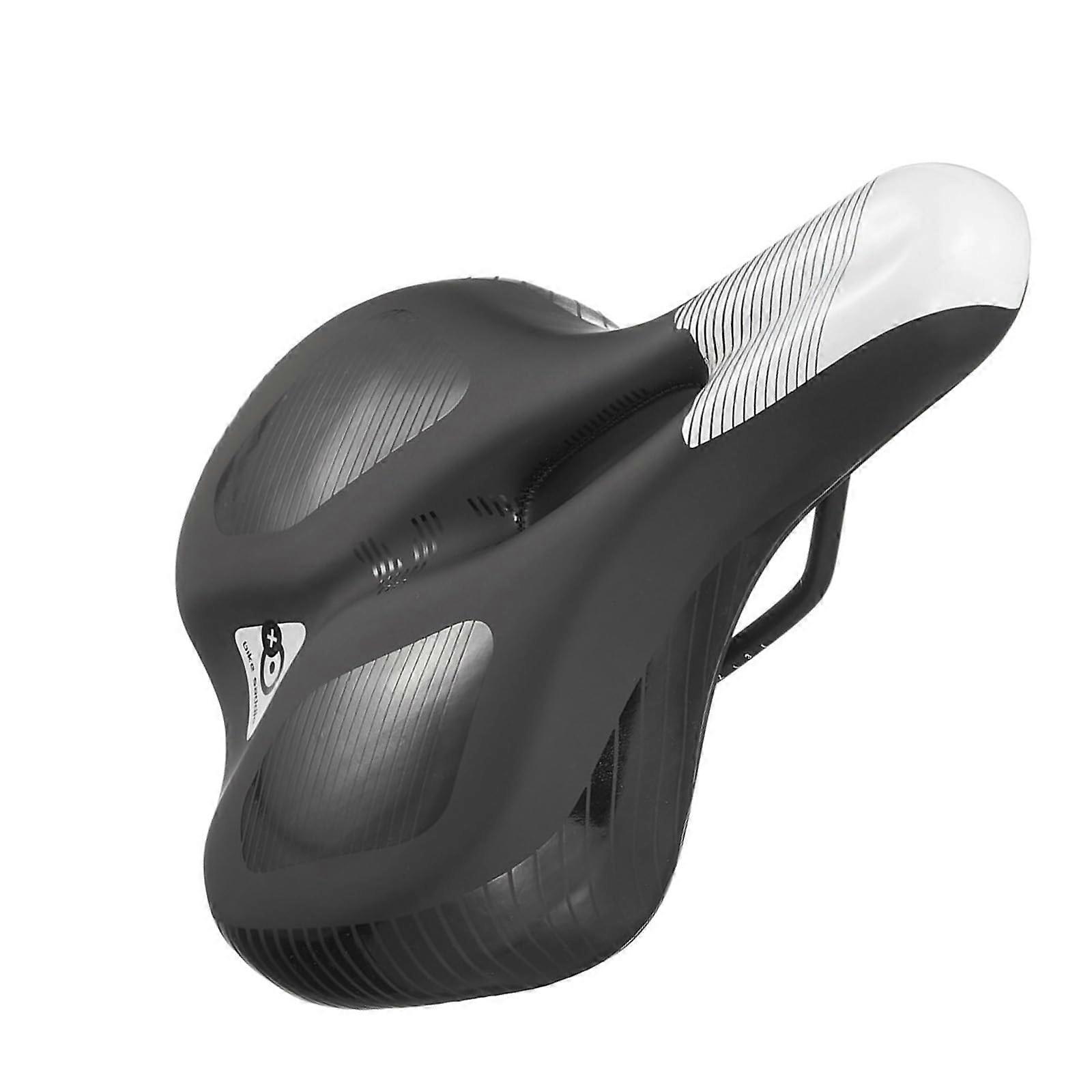 Wide bicycle saddles with ventilated, shockabsorbing, comfortable seats for mountain bikes in white.