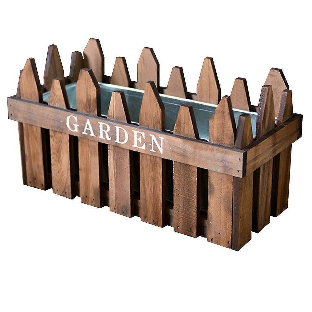 Rectangular Planter Container Woven Storage Flower Pot Rustic Style For Courtyard And Garden Fence Light Brown 1Set