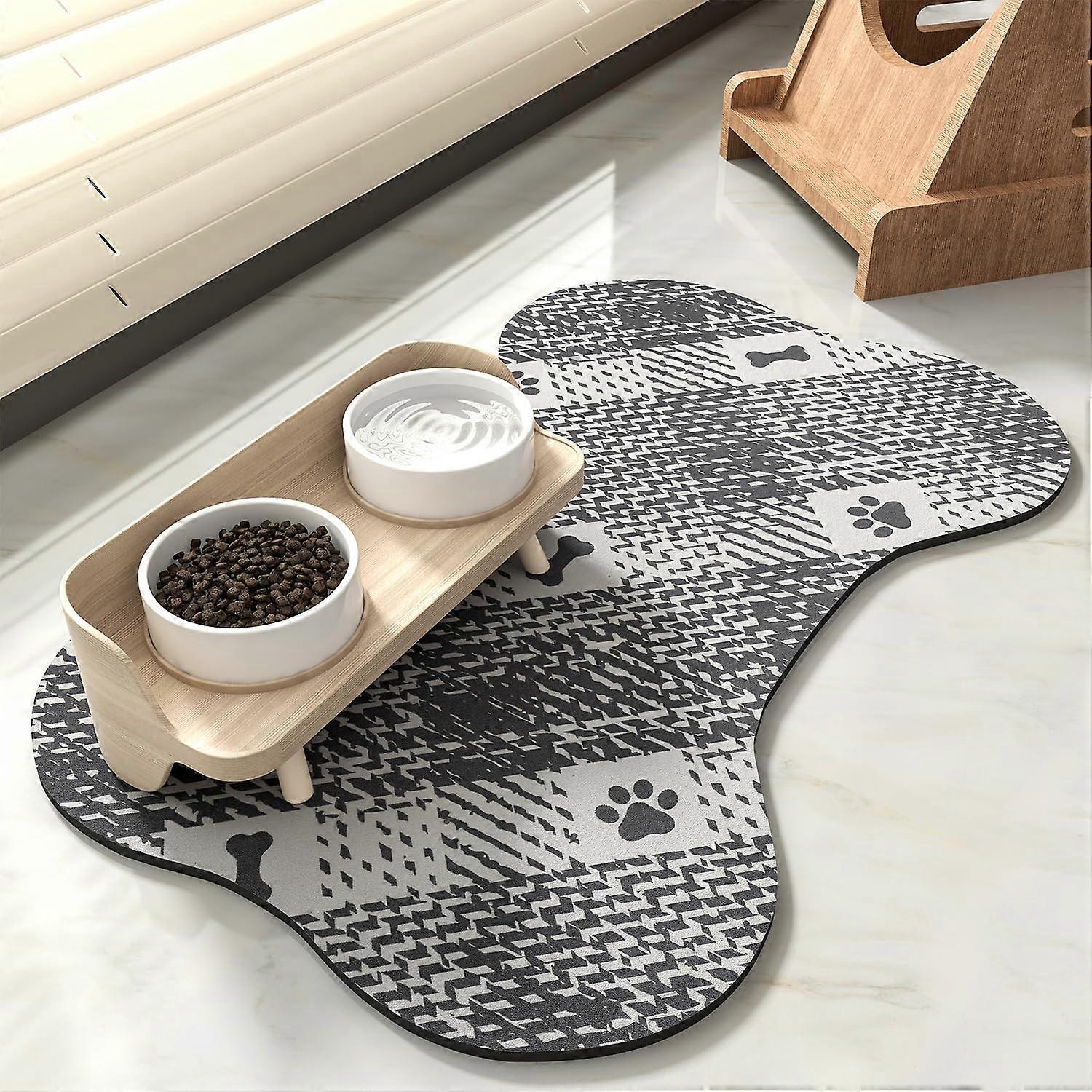 Boneshaped pet feeding mat – absorbent, waterproof, nonslip, quickdrying, 30.5 x 48.3 cm gray