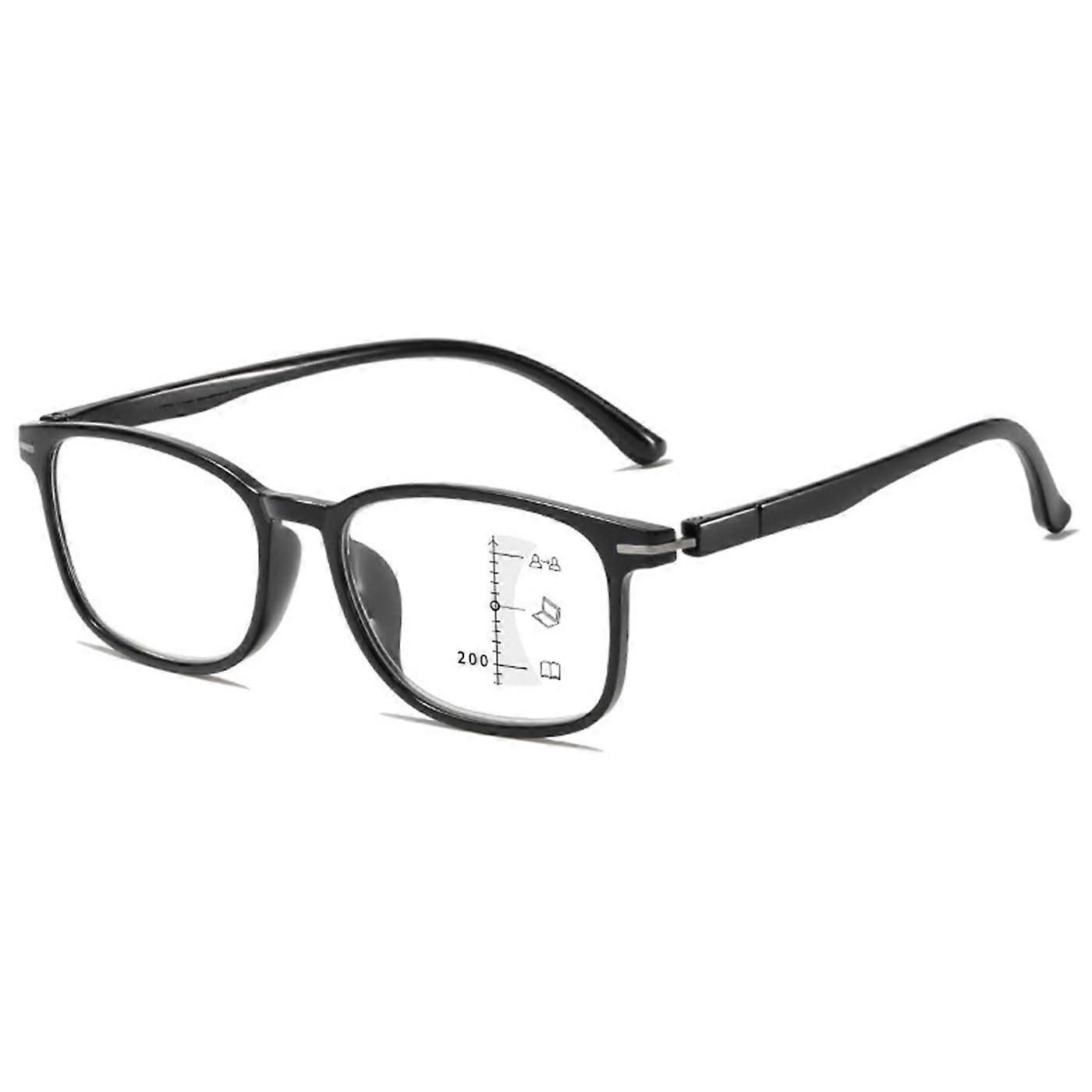 TR90 Progressive Multifocus Reading Glasses with Blue Light Filter for Men and Women, Black, Sizes 1.0 to 3.0, Model 2.0x