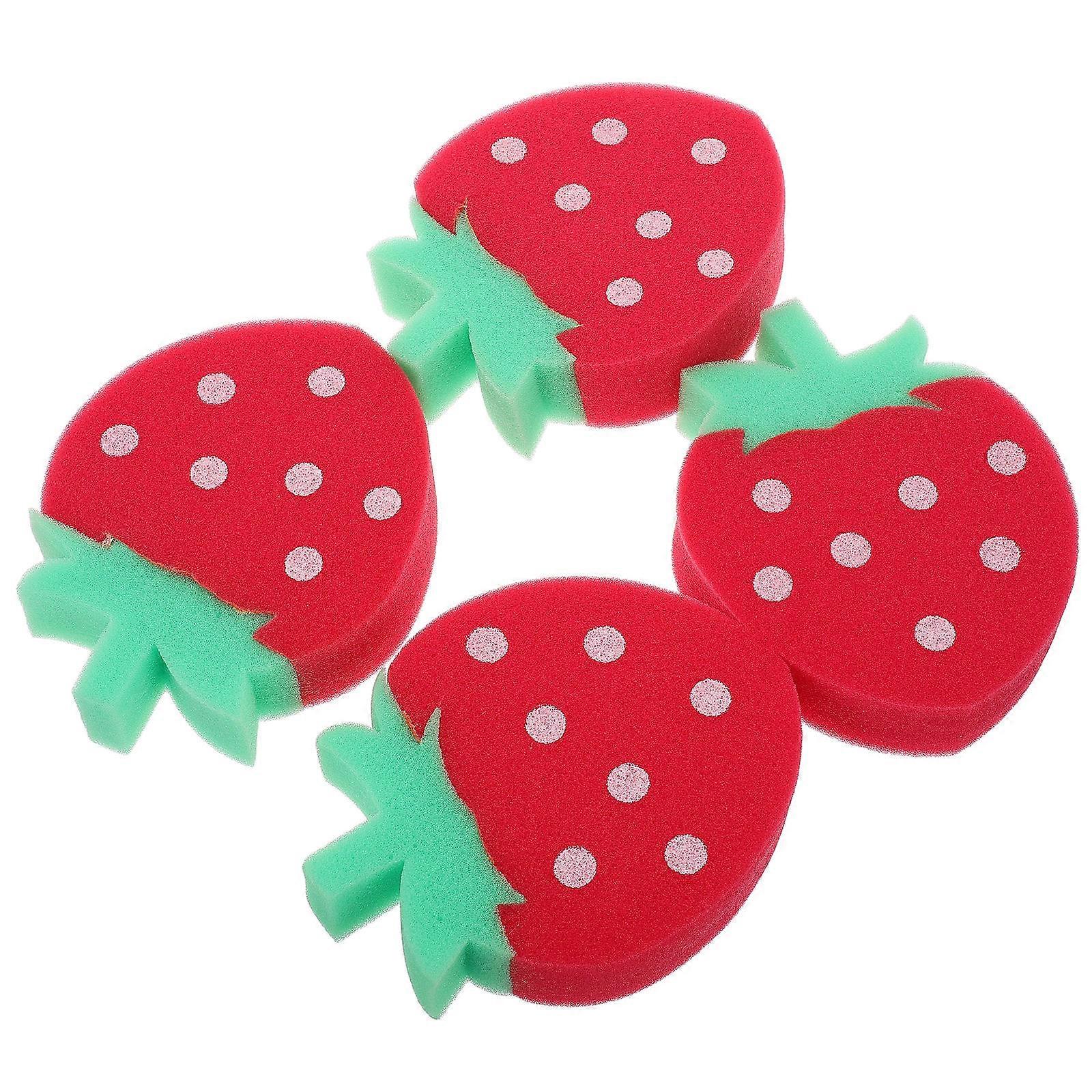 4pcs Strawberry Shaped Bath Sponges Soft Exfoliating Shower Scrubbers Gentle Skin Cleanser Bathing Skills Development