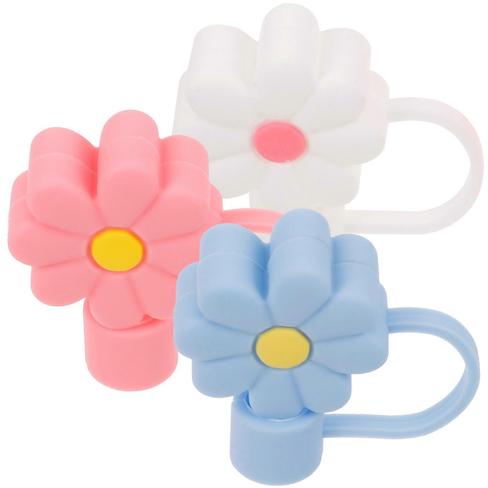 Drinking Straw Protectors Reusable Silicone Cartoon Shape Daily Use 3Pcs