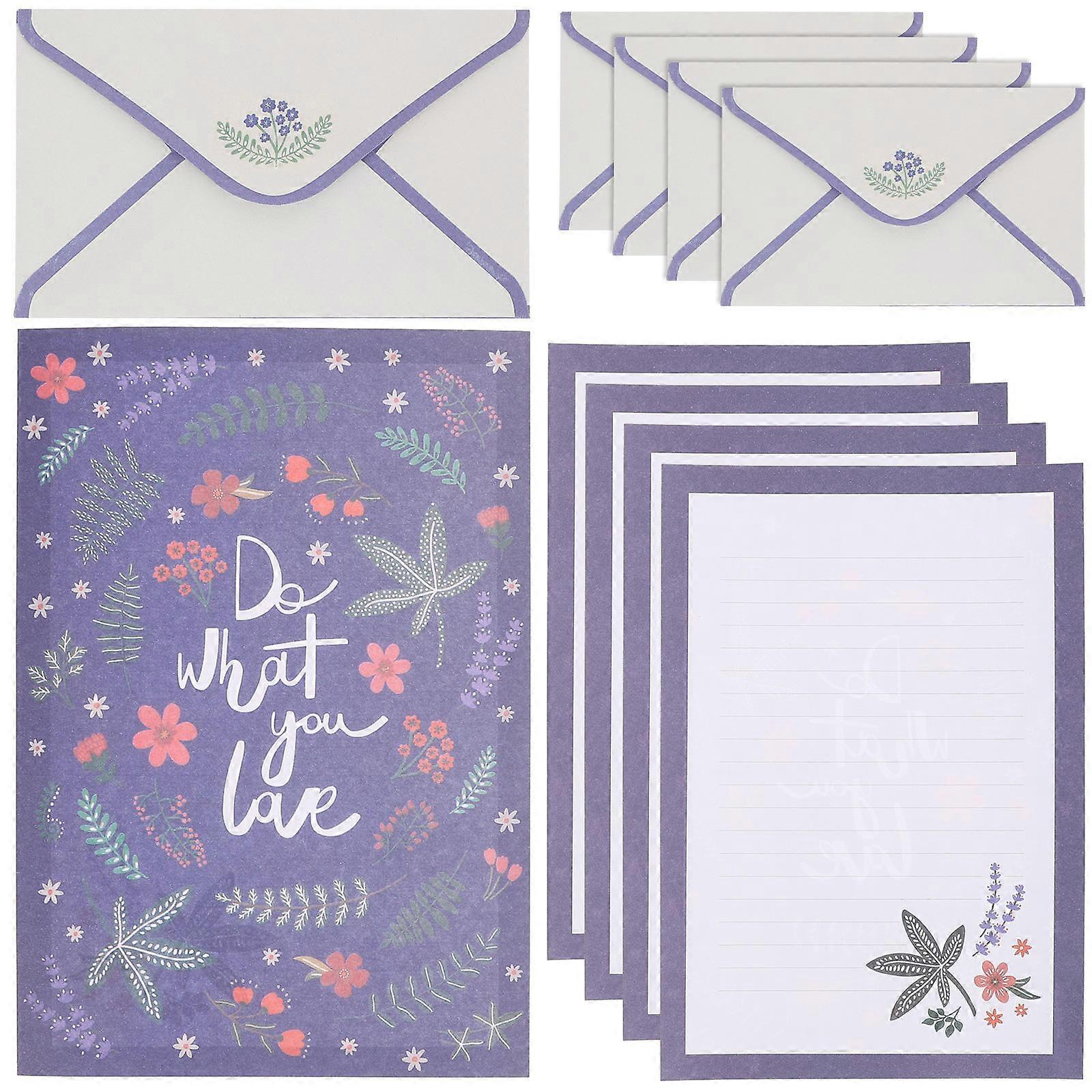 Flower Envelope Set Vintage Letter Papers for Writing 5Sets Purple Paper Material