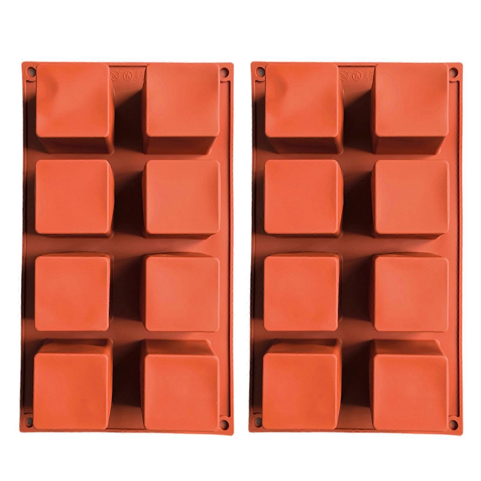 Multipurpose Cube Dessert Molds Effective Silicone Square Dessert Molds with 8 Compartments for Baking brick red