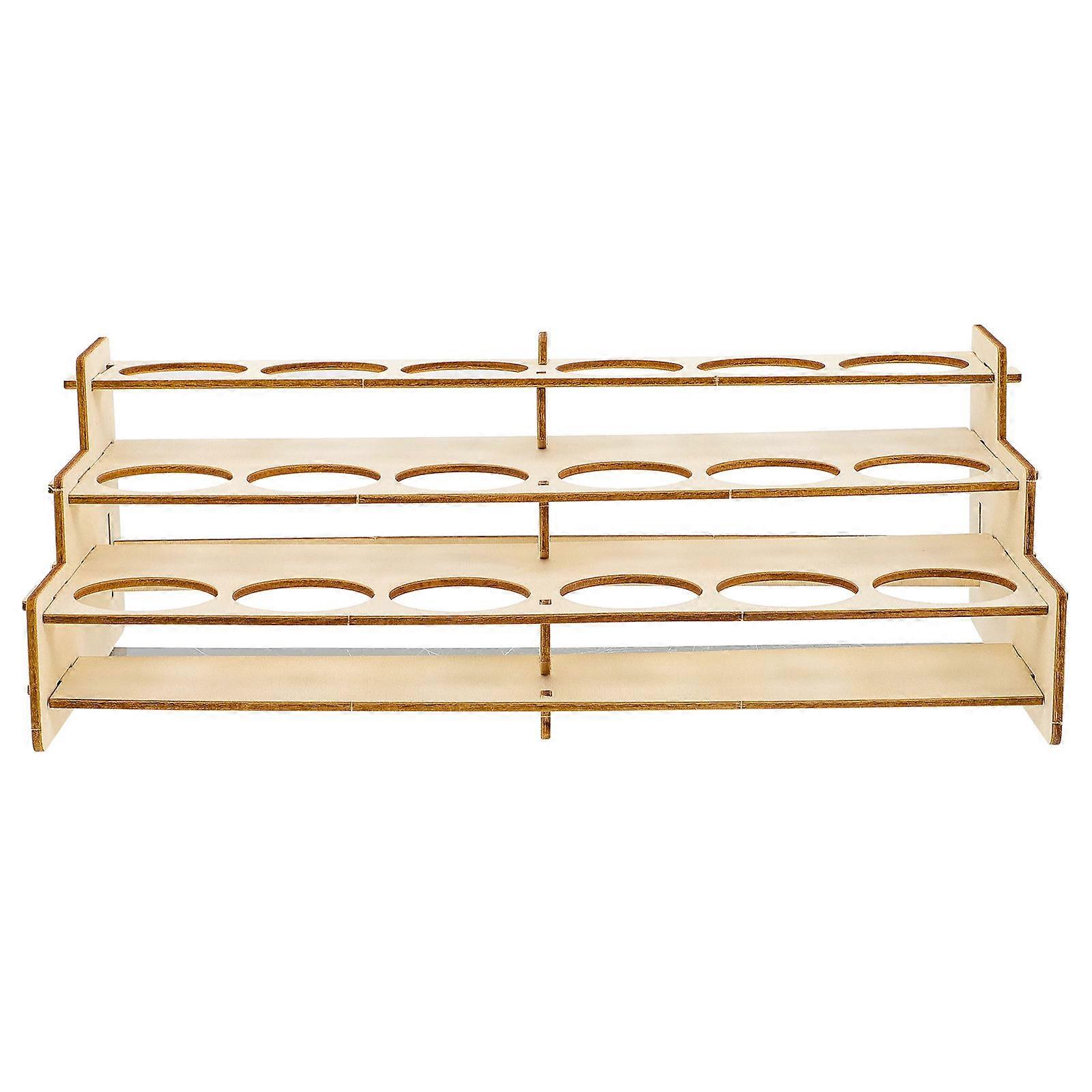 Wooden Paint Rack Stand for Pigment Bottles and Ink Storage Beige Lightweight Portable with Multiple Compartments