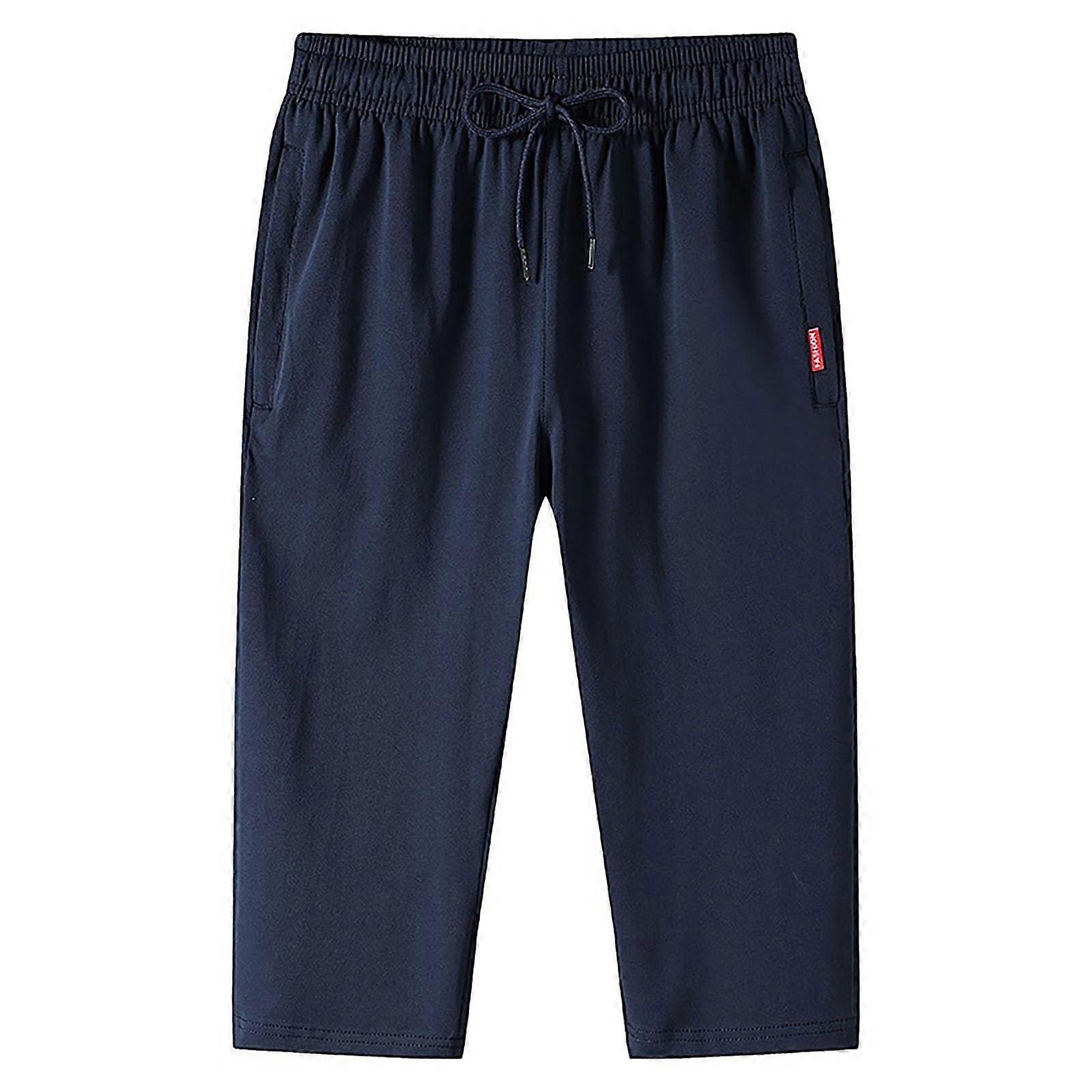Shorts Herren 3/4 Länge Blau 5XL Einfarbige Jogginghose Lässig Sportshorts mit Reißverschluss Taschen für Sommerurlaub
