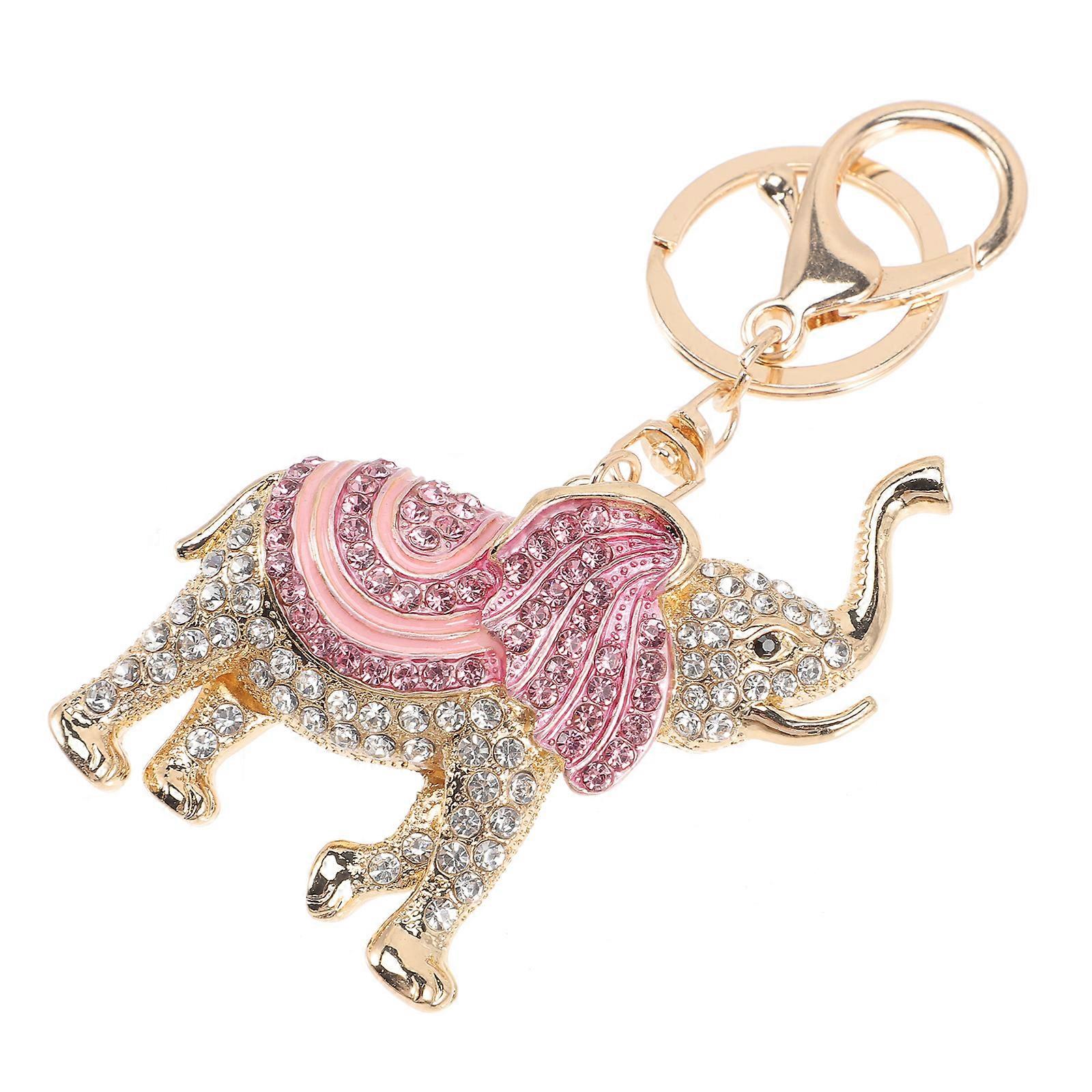 Durable Elephant Key Ring with Premium Rhinestones and Alloy Material for Handbags Pink