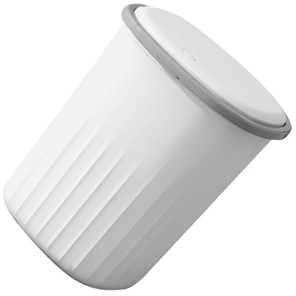 Compact White Plastic Trash Can with Lid – Modern Waste Basket for Bathroom, Bedroom, Kitchen – Space Saving Garbage Bin for Narrow Areas