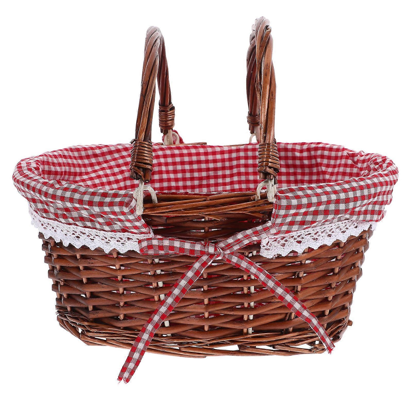 Rattan Wicker Baskets 1 Set Vintage Picnic Food Container Dried Wicker Shopping Flower Girl Basket