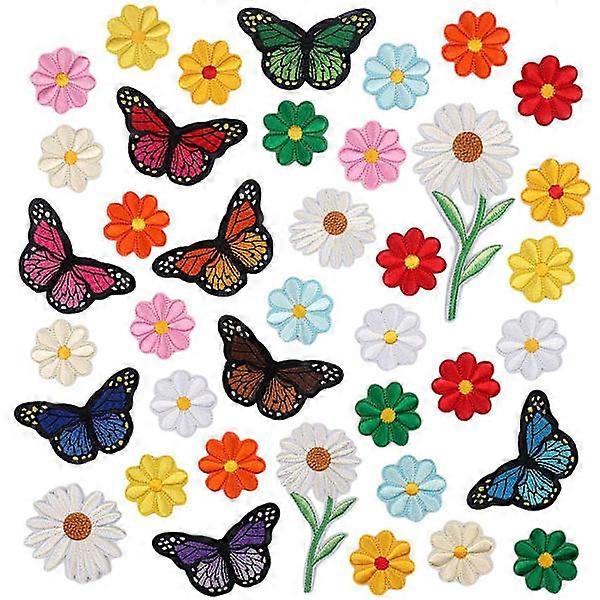 39 pcs Daisies - Patches Multicolor Random mix Handmade patch Assorted iron-on or sew-on embroidered DIY.