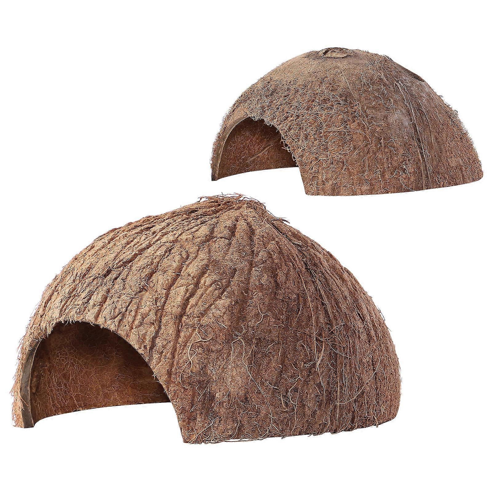 POPETPOP 2pcs Coconut Shell Reptile Hideouts Cave for Lizard Spider Snail Crab