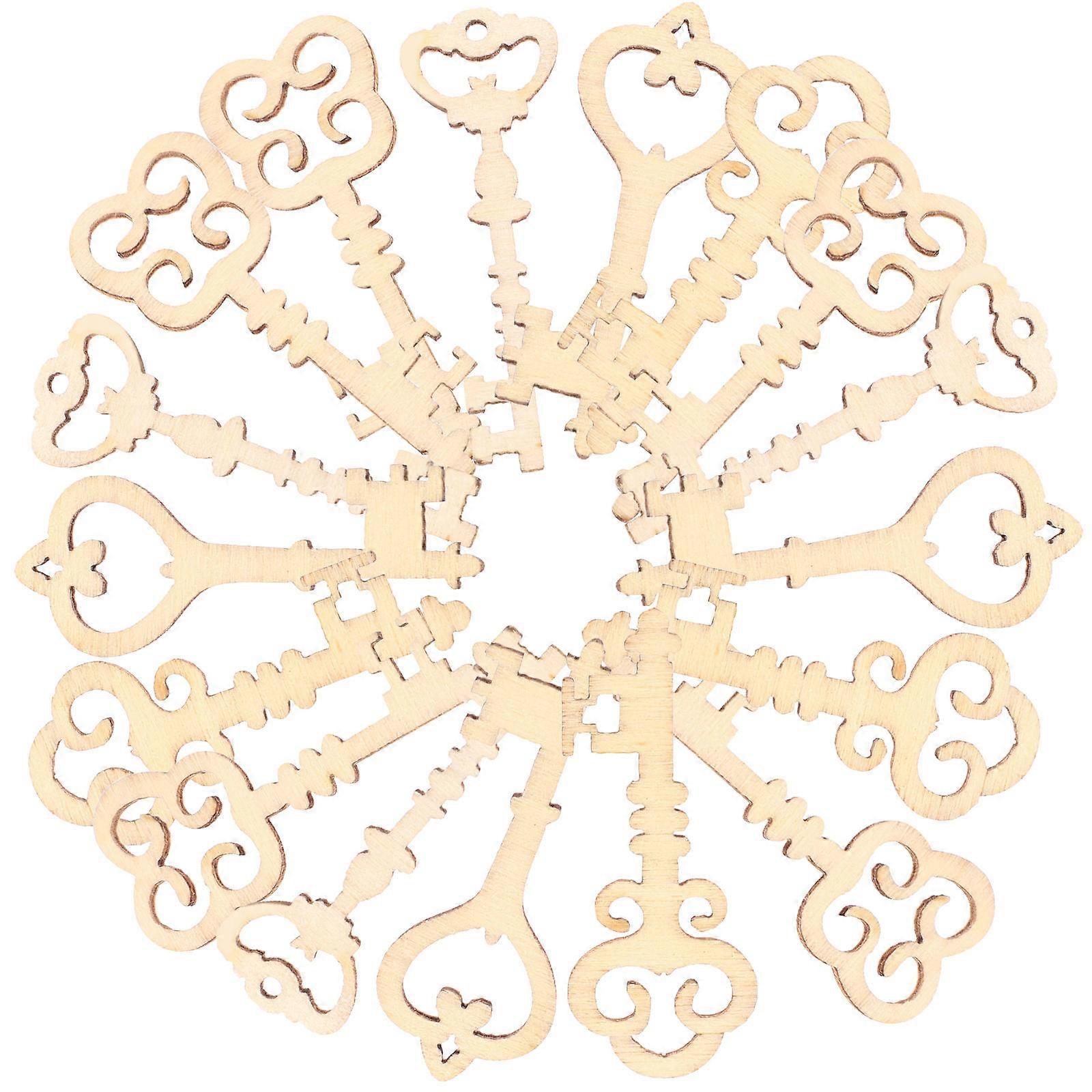 مفاتيح خشبية ذهبية مصنوعة يدويا للزينة 20 قطعة زينة طبيعية