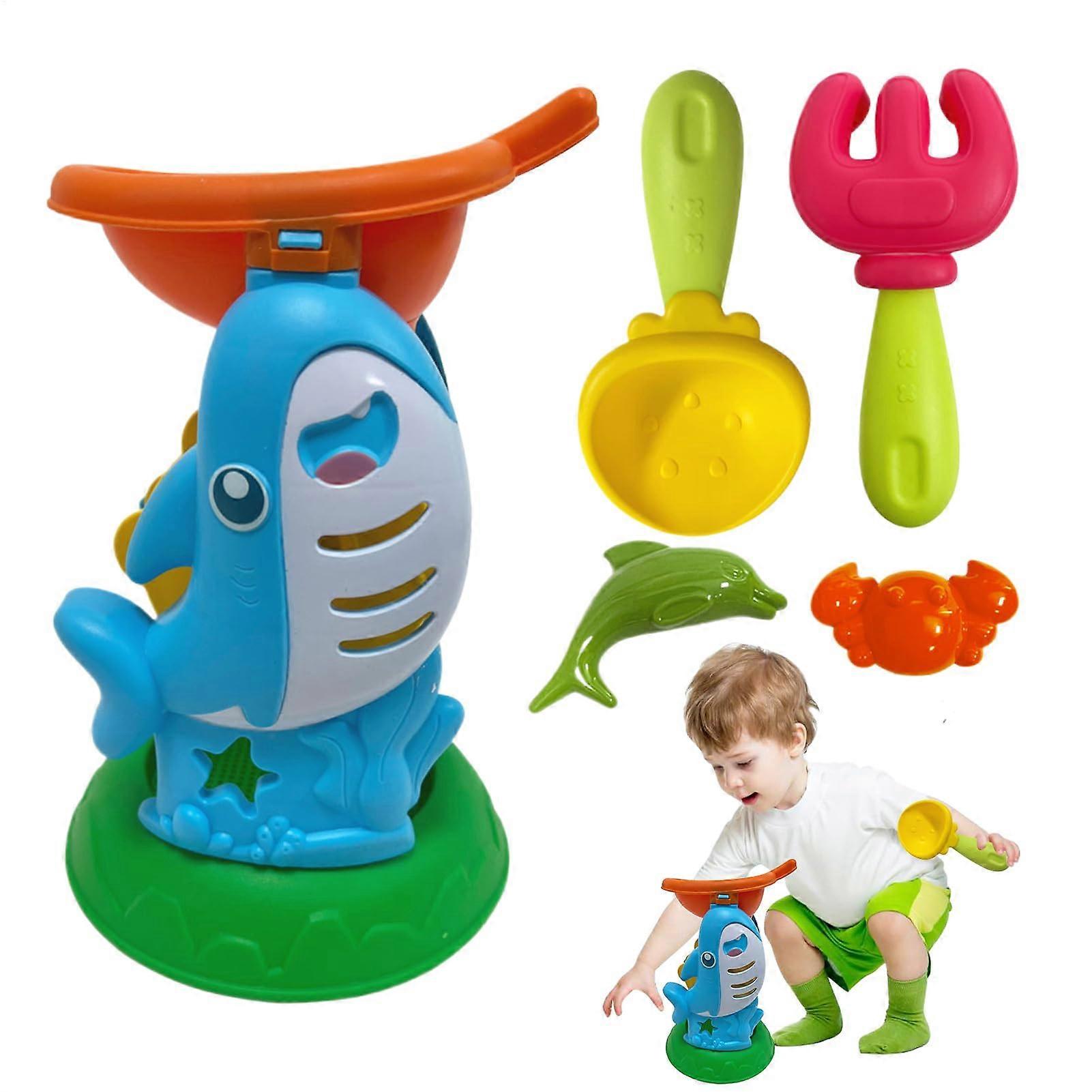 Beach Toy Set Travel Sandbox Toy, Fun AnimalShaped Molds Interactive Beach Game for Families Water Fun on Vacation Dolphin Sand Timer Blue