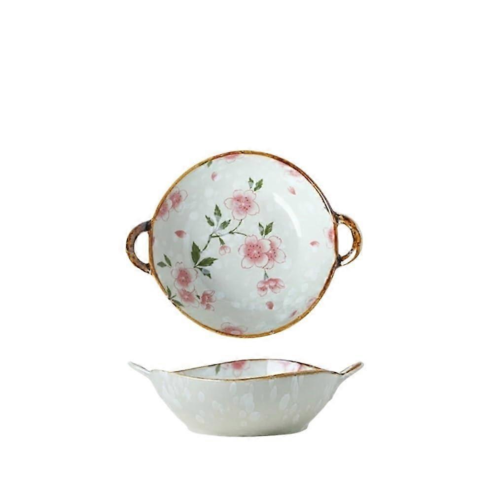 Ramen Bowl with Japanese Design and Double Handles, 7.5 Inch, Large Capacity, Microwave Safe, Ideal for Noodle Soup and Salads