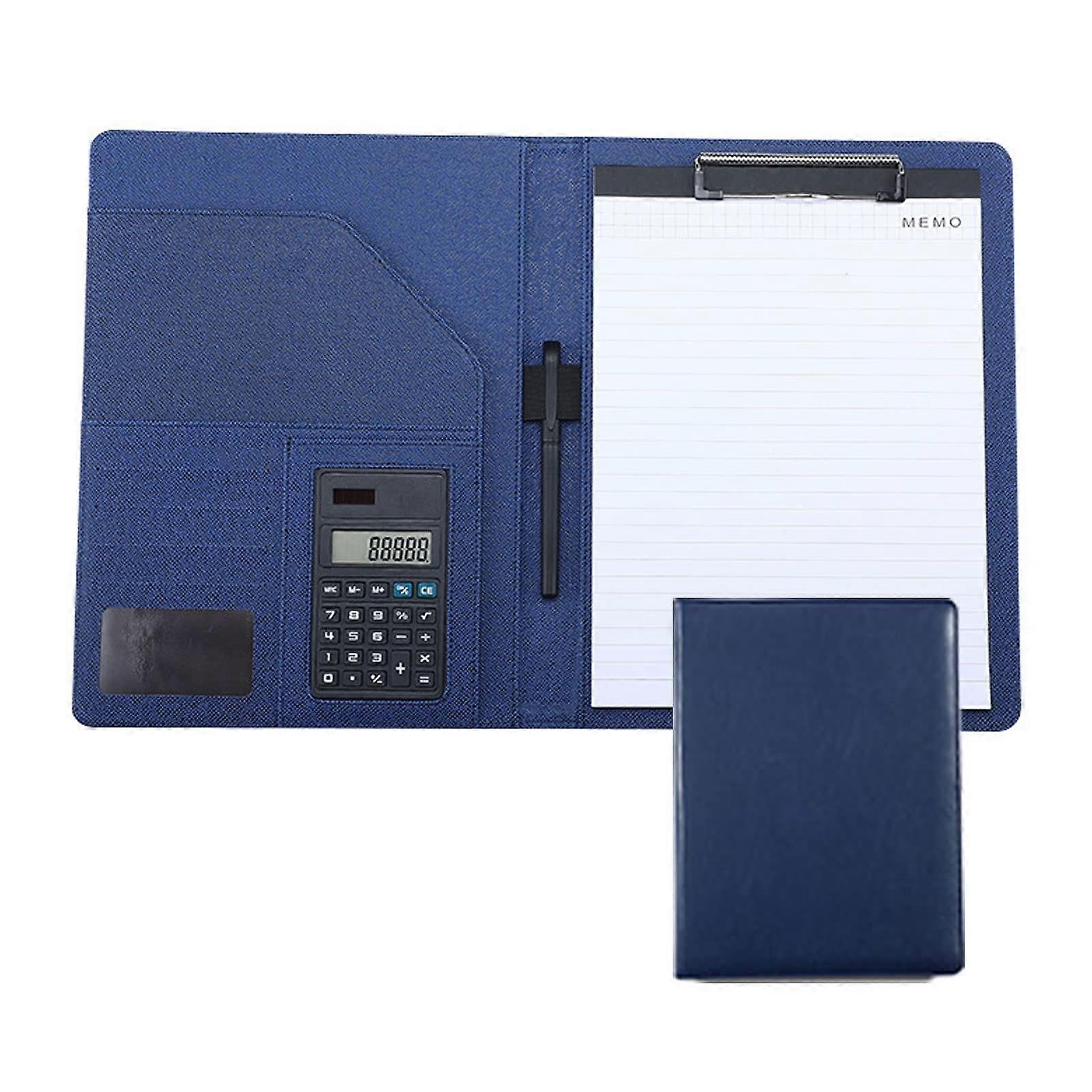 Writing Case A4 Conference Folder Leather Writing Case Ring Binder (Colour: Blue)