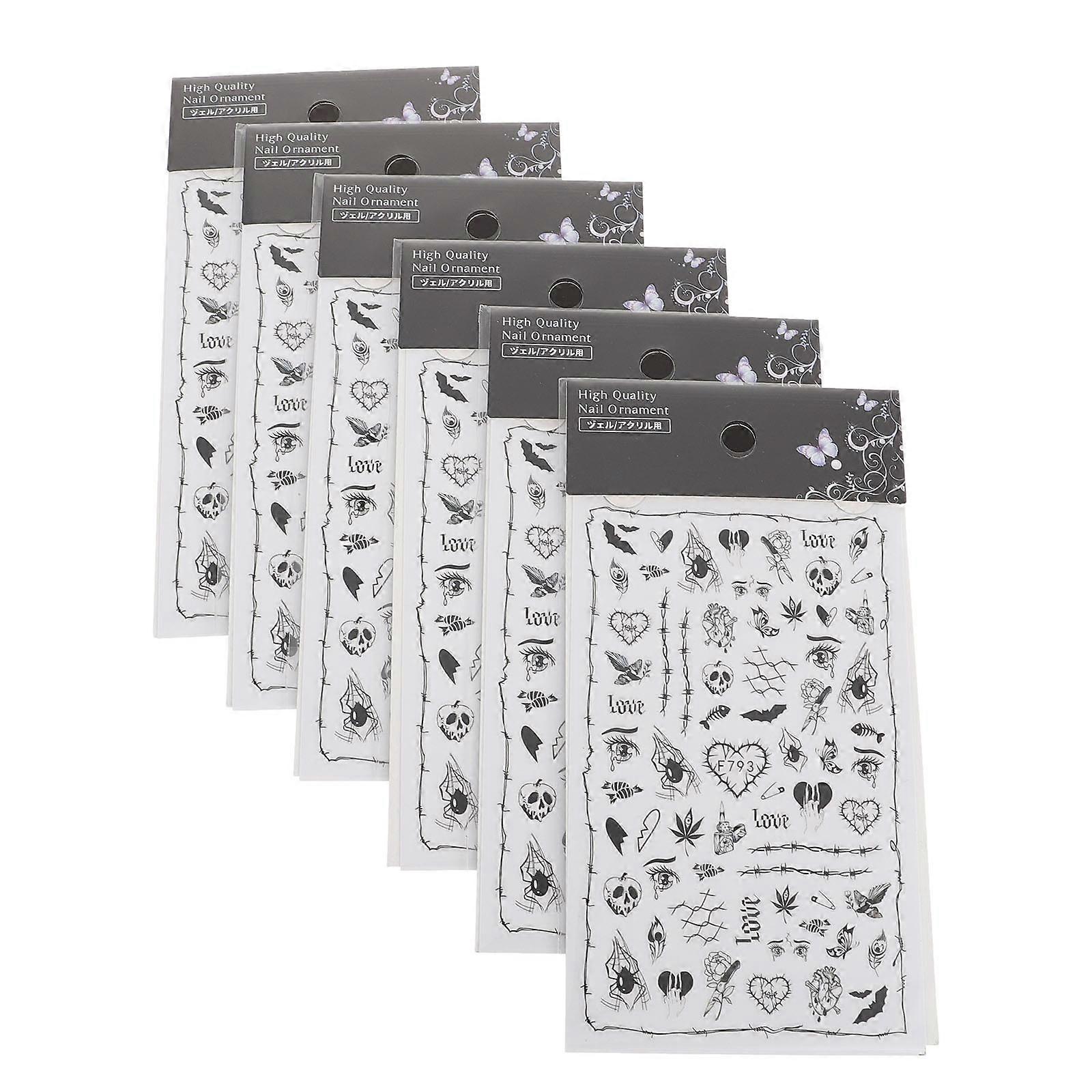 Self-Adhesive Manicure Stickers 6 Sheets Assorted Color Designed For Women Home Users Halloween Occasion