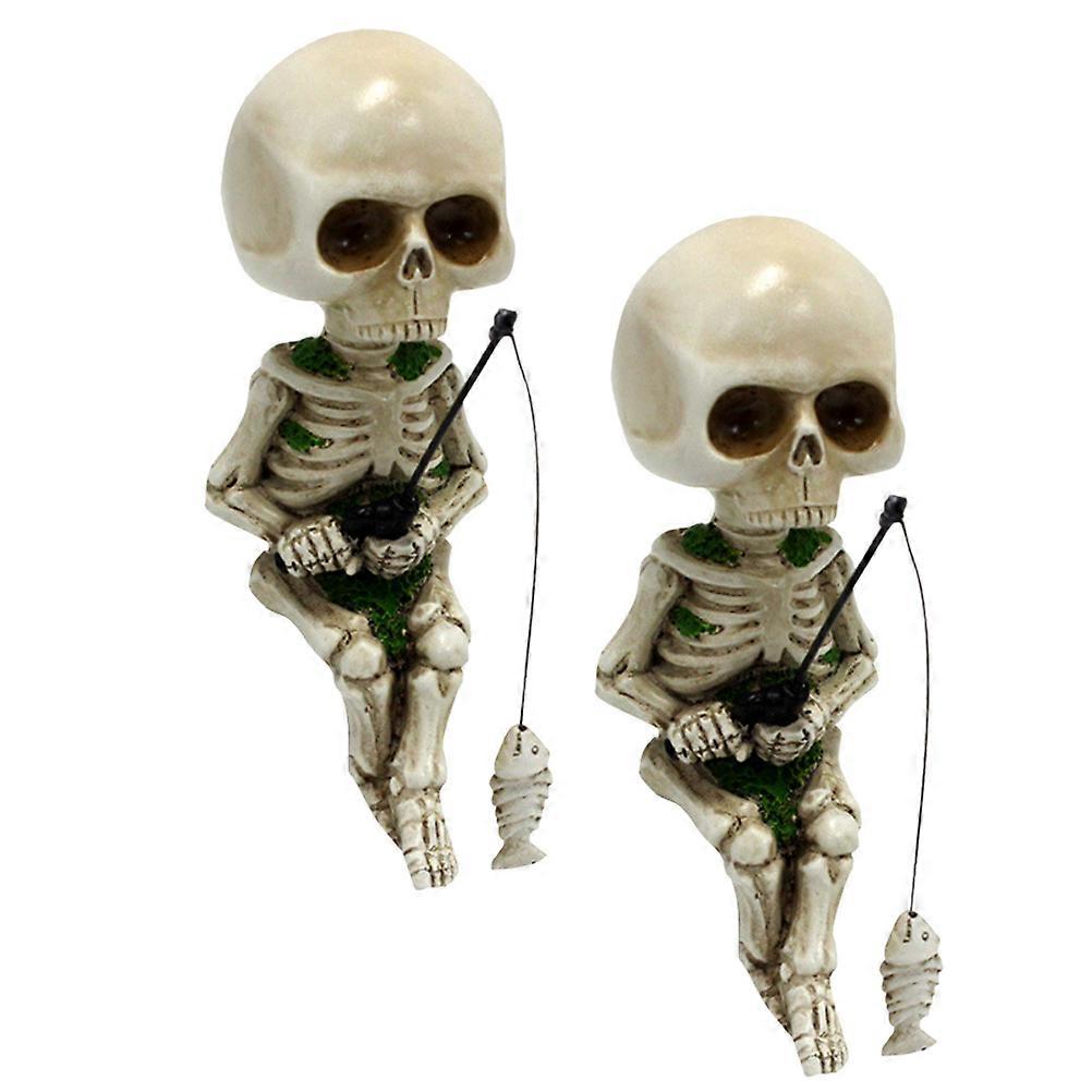 Skeleton Statue Ornament Resin Figurines for Decor 2Pcs Halloween Theme