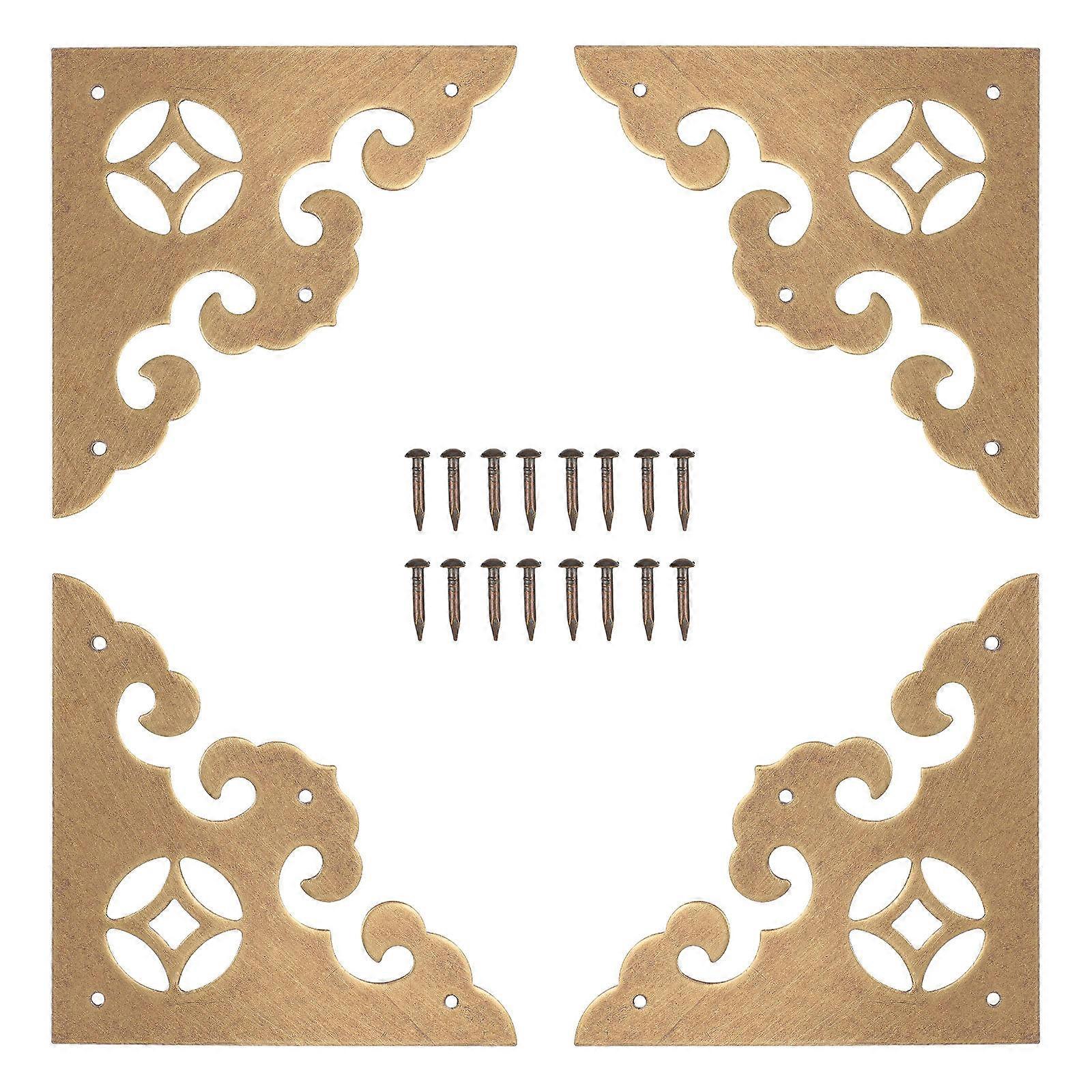 4pcs Durable Brass Corner Guards, Chinese Style Decorative Shelf Protectors for Boxes and Closets, Easy Screw Installation, Bronze Finish