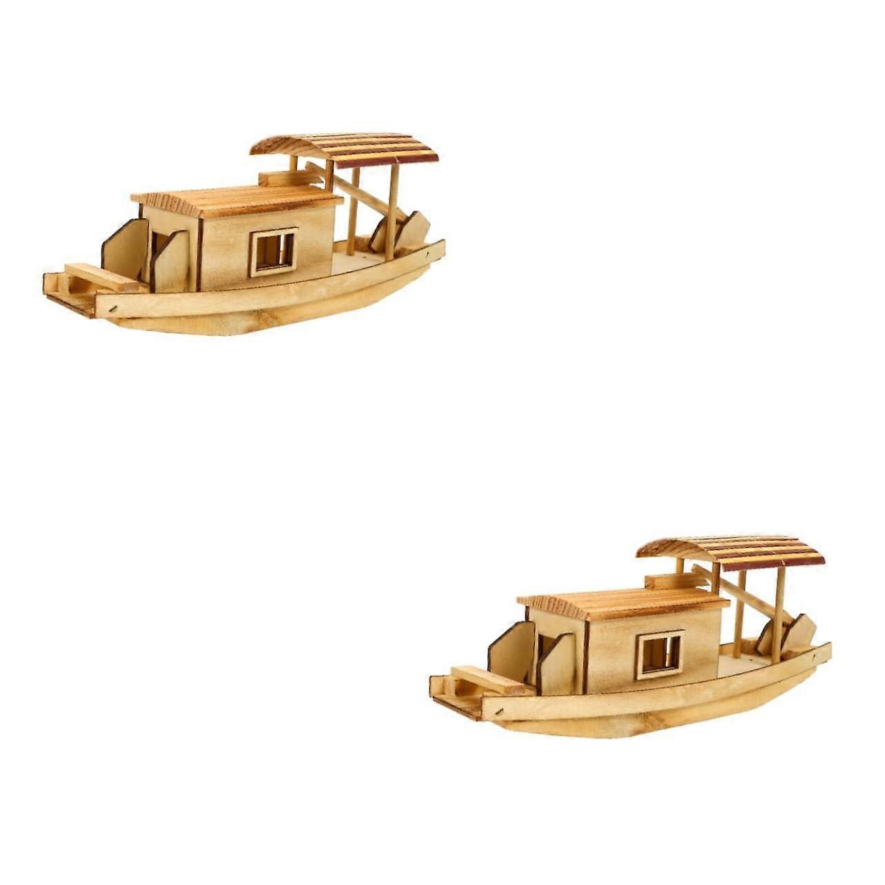 Awning Boat Model Wooden Boat Figure Pack of 2 Light Brown Desktop Ornament Craft 27x10x7.5cm