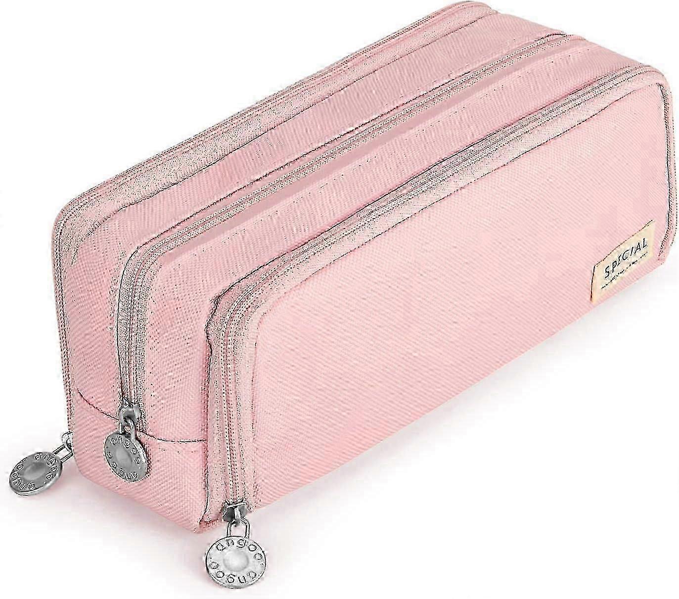 Three-Section Pink Pencil Case - Multi-Functional Storage for Students & Adults Alike