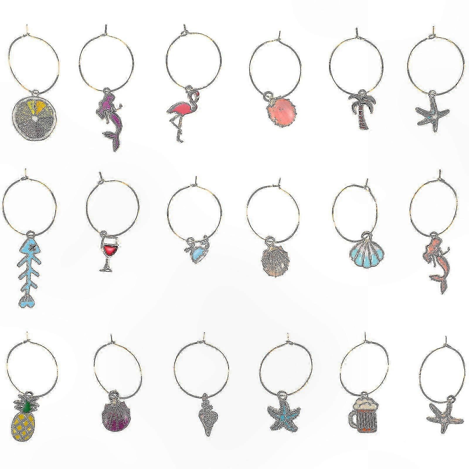 Assorted Color Drink Markers - 18pcs Glass Charms for Wine and Party Cups