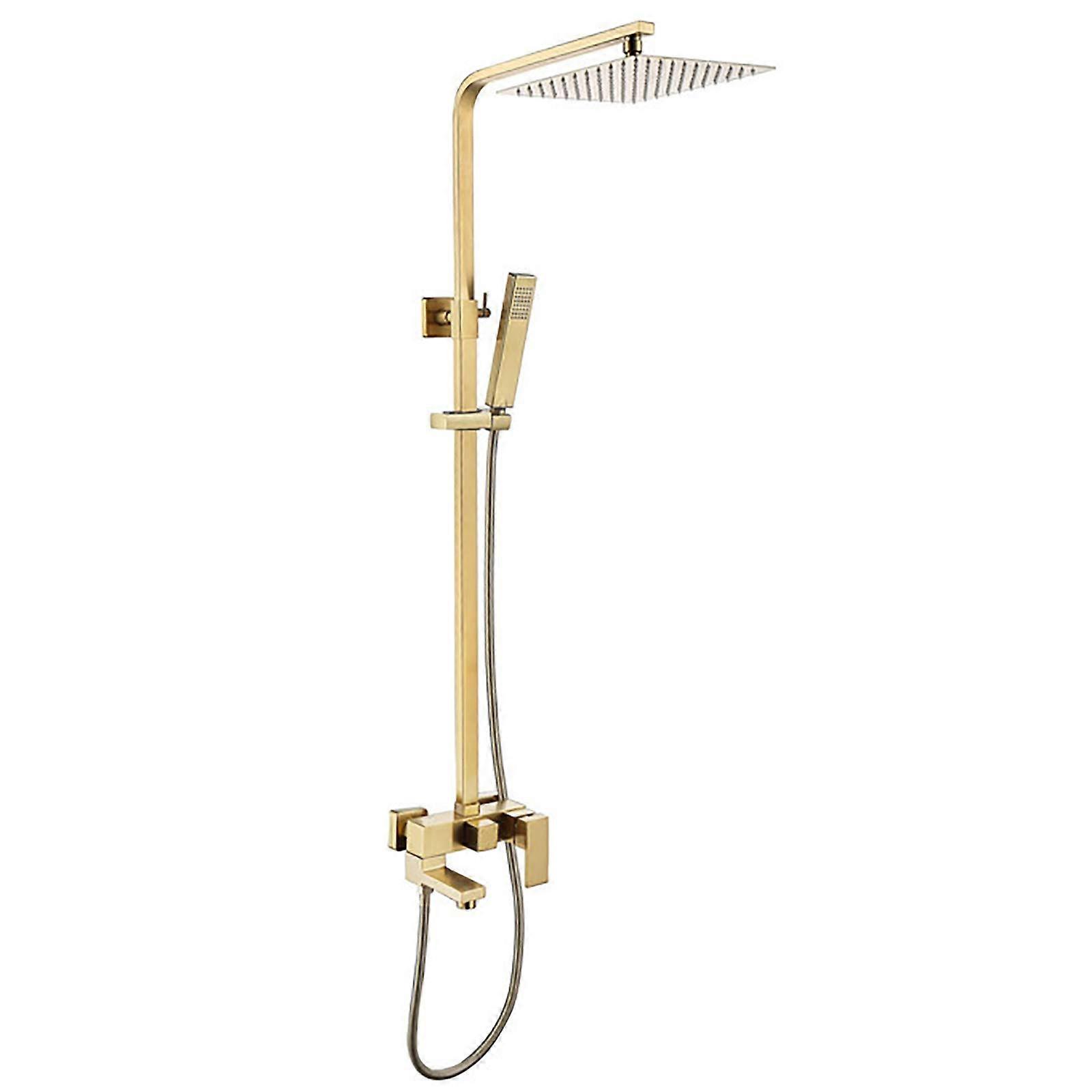 Rain Shower System Brushed Gold Wall-Mount Brass Shower Set With 10-Inch Rain Head And Multi-Function Shower Mixer