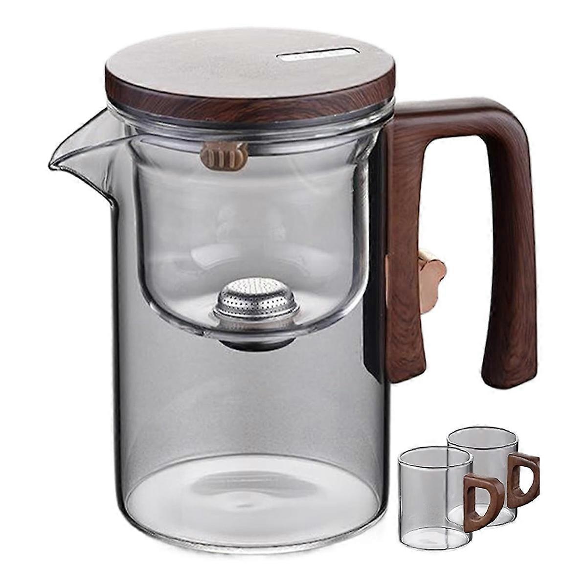 Water Separation Inner Container Teapot One Click Magnetic Switch Tea Separation Filtration GlassTea Pot Wood Handle Tea