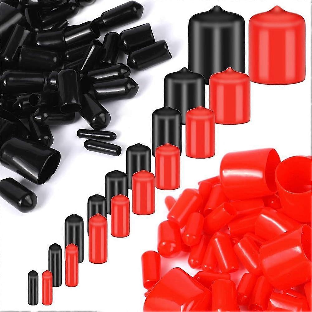 Rubber End Caps - Threaded Bolt Protector Caps, 200 Pieces, 9 Sizes, Black Red Plastic Screw Caps