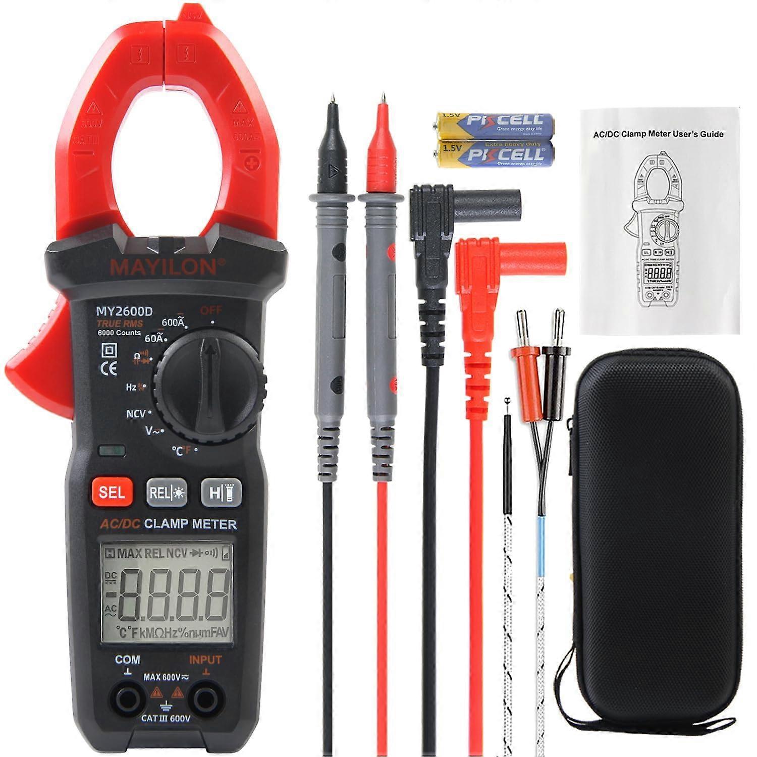 MY2600D Current Clamp Meter 6000 Counts Auto Ranging Multimeter for AC/DC Current Voltage Resistance Frequency Temperature