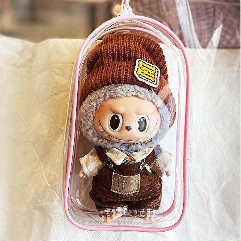 Clear PVC Bag with Keychain for Labubu Plush Toy Figurines Display Dustproof Portable Storage Bag -
