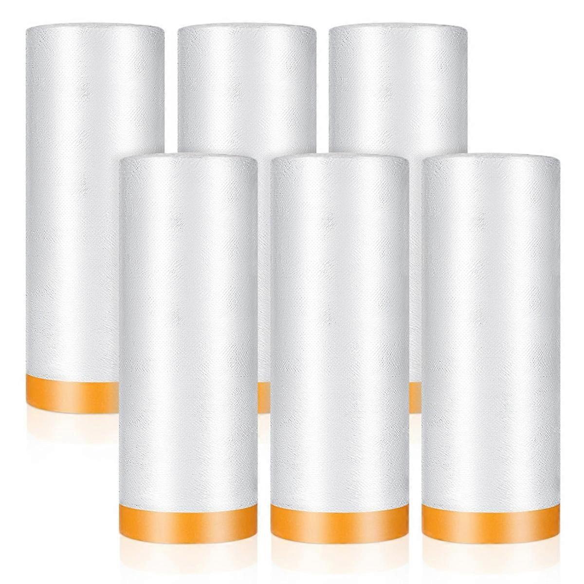 6 Rolls Pre-Taped Masking Film,60 in X 65 Ft Painters Plastic with Tape, Tape and Drape,for Automot