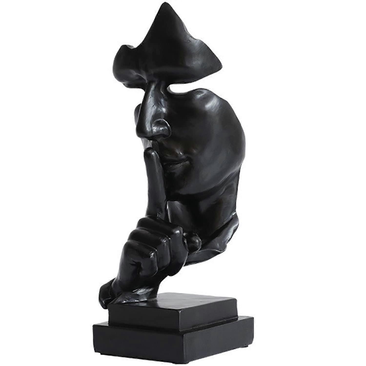 Silence Is Gold Statue, Shelf Decoration, Abstract Sculpture, Statue of the Silent, Modern Living Room Ornaments (Black)
