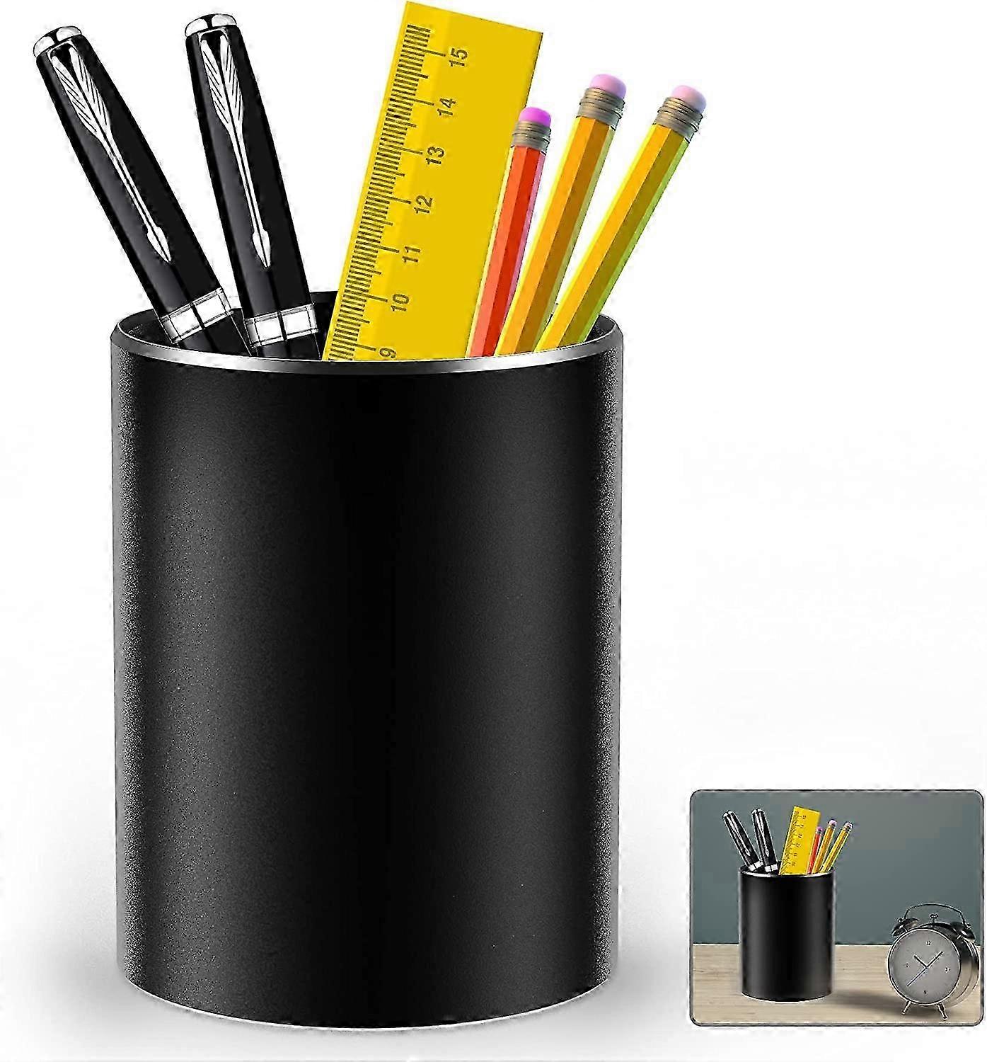 office pencil pot, round office storage organizer (black) 8*10cm