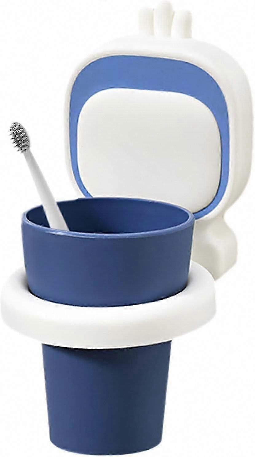 Kids Toothbrush Tumbler with Cup Holder, No Punching Required, For Bathroom and Toilet Use (Blue)