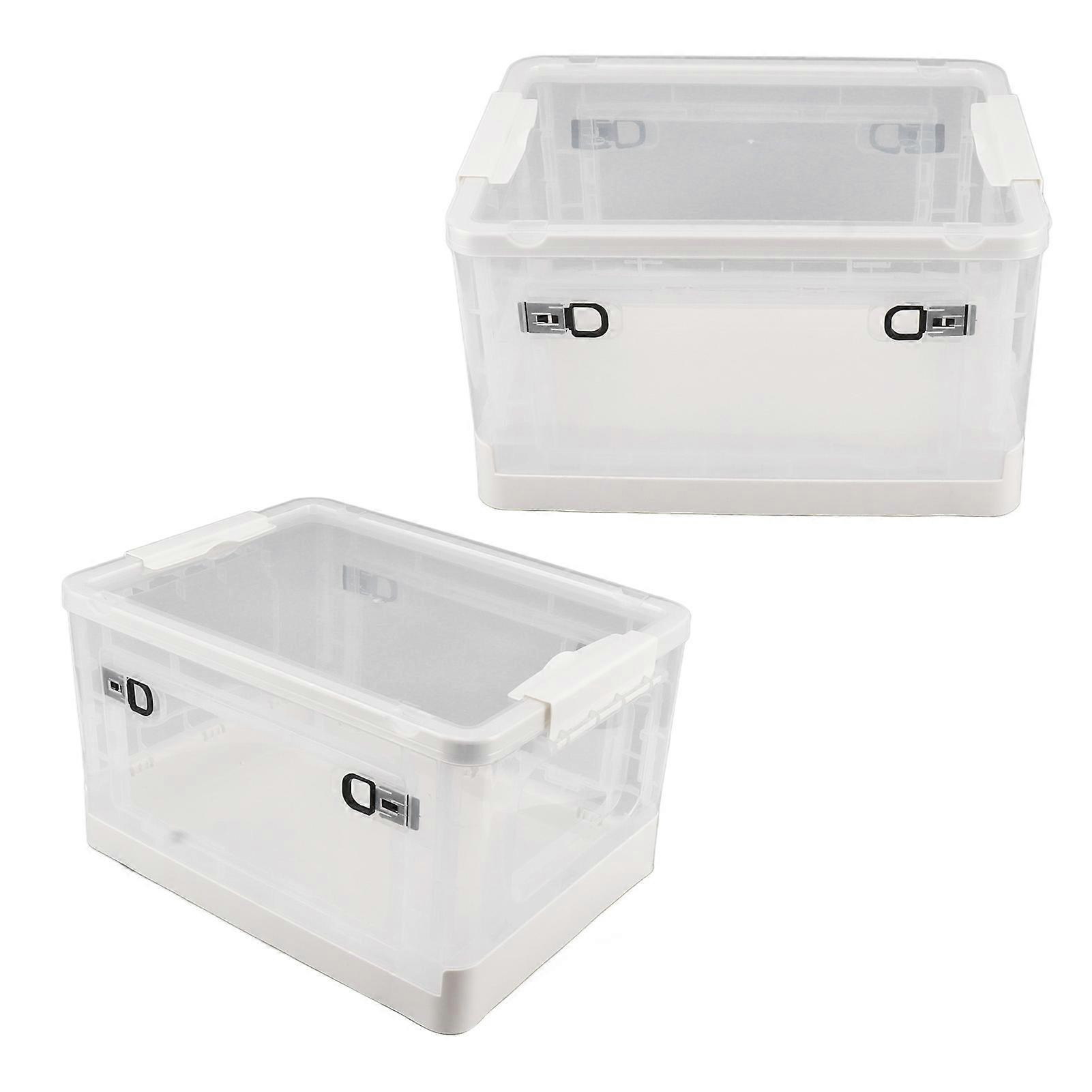 Clear Foldable Storage Box 55L White 3-Sides Opening with Wheels