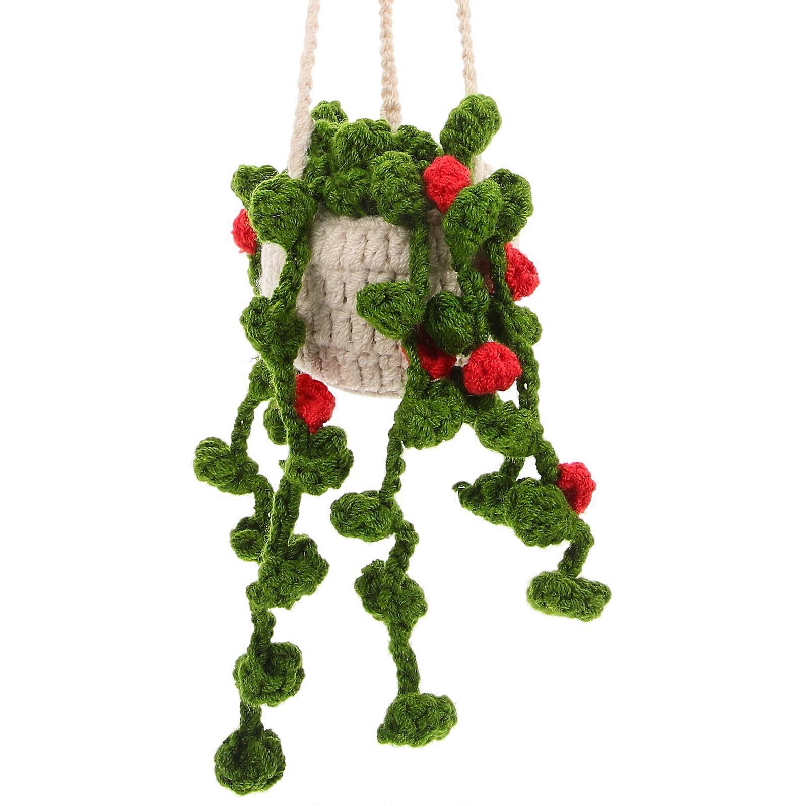 Crochet Finished Decoration For Car Rear View Mirror Hanging Accessory Unique Potted Plant 1Set