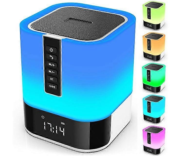 Night Light Bluetooth Speaker, 5 in 1 Touch Control Bedside Lamp Dimmable Multi-Color Changing, Bedroom Alarm Clock, Best Birthday Gift Ideas(White)