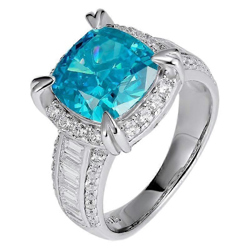 S925 Sliver Lab-Created Cusion Cut Blue cubic zirconia for Women,Ladies' Anniversary Engagement Collection,12#